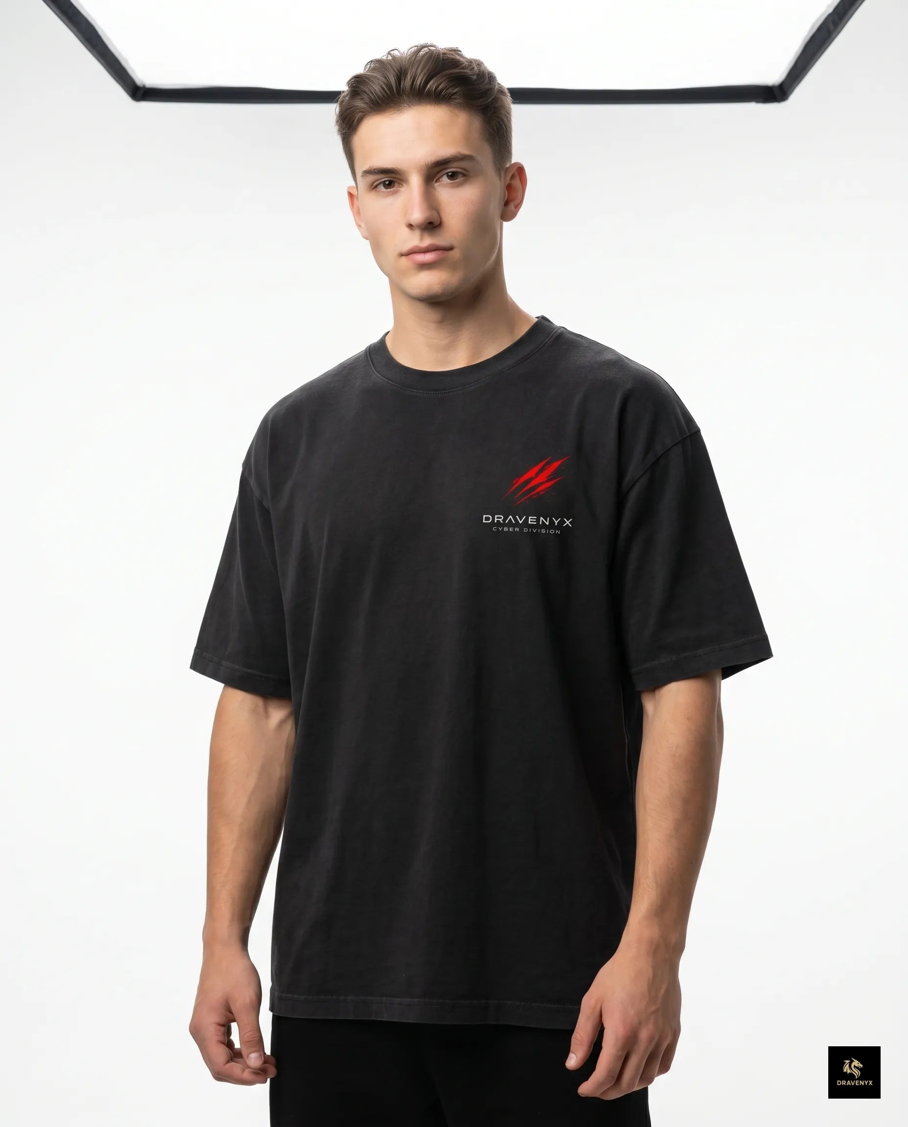 DRAVENYX Cyber Instinct oversized anime graphic tee in black