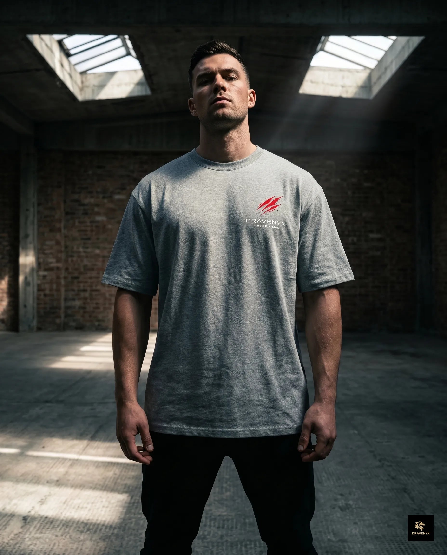 DRAVENYX Cyber Instinct oversized anime graphic tee in grey melange