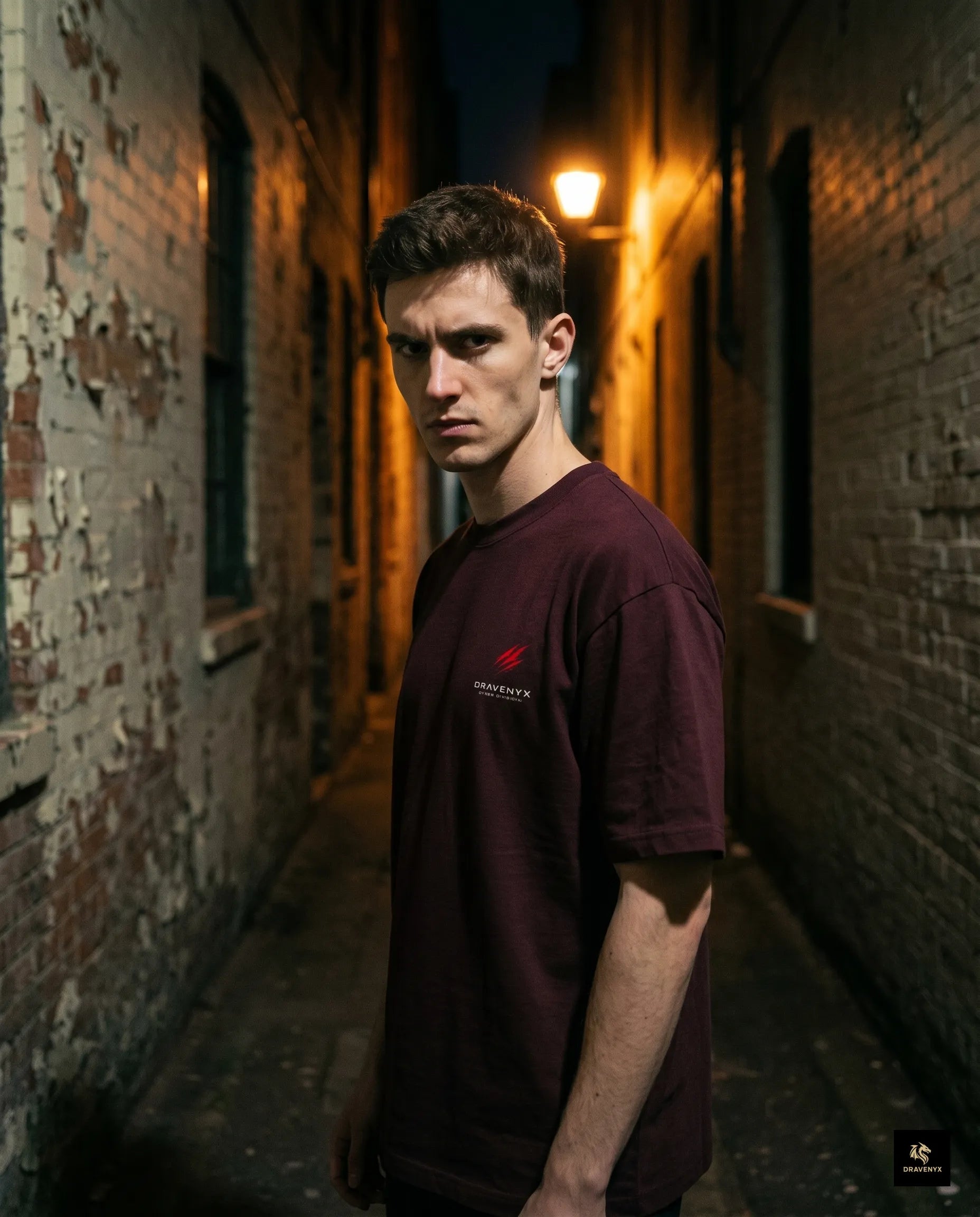 DRAVENYX Cyber Instinct oversized anime graphic tee in maroon