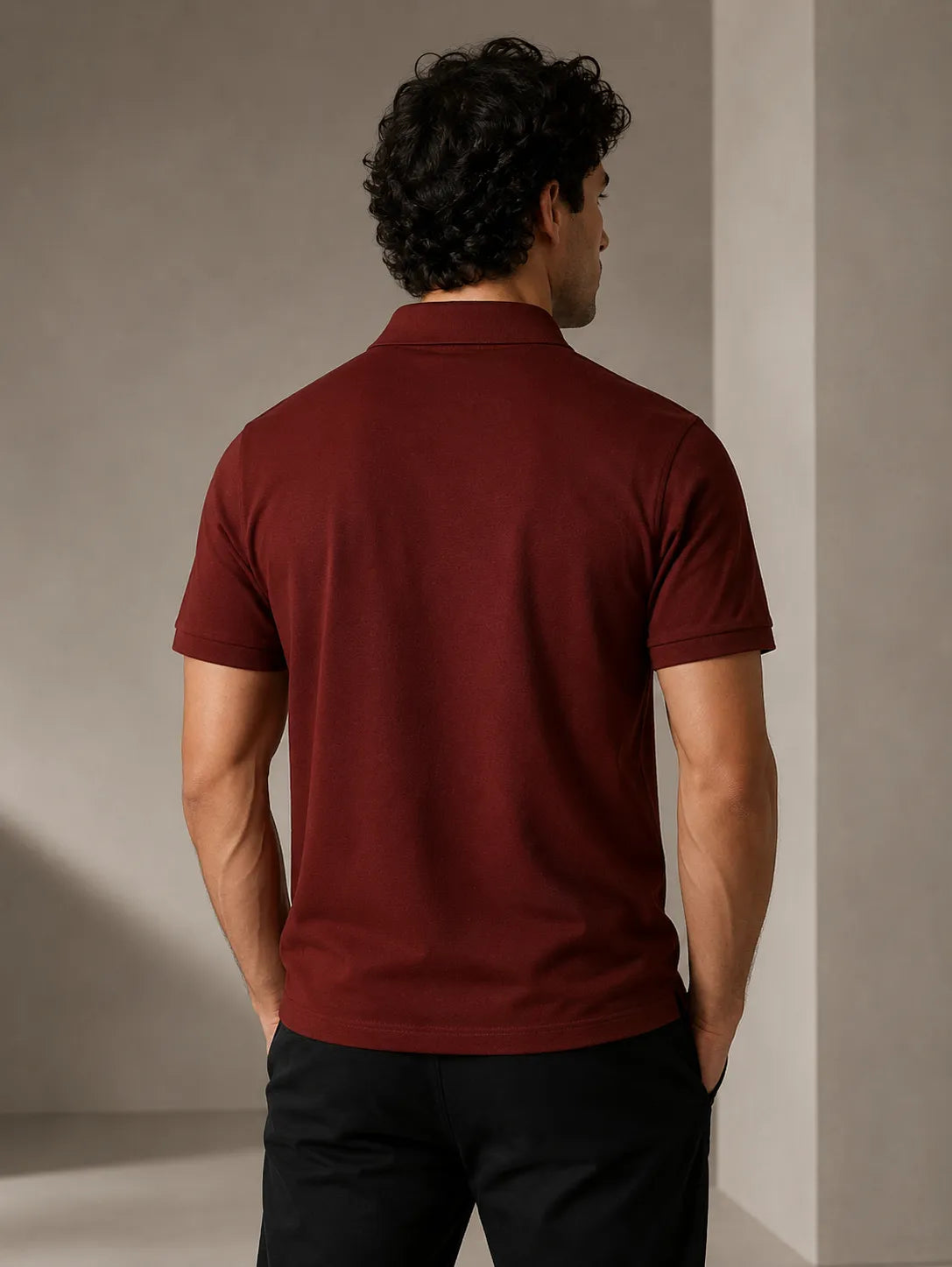 DRAVENYX Obsidian Crest Polo in Brick Red – Gold Embroidered DX Logo, Regular Fit Premium Cotton Half Sleeve Polo T-Shirt