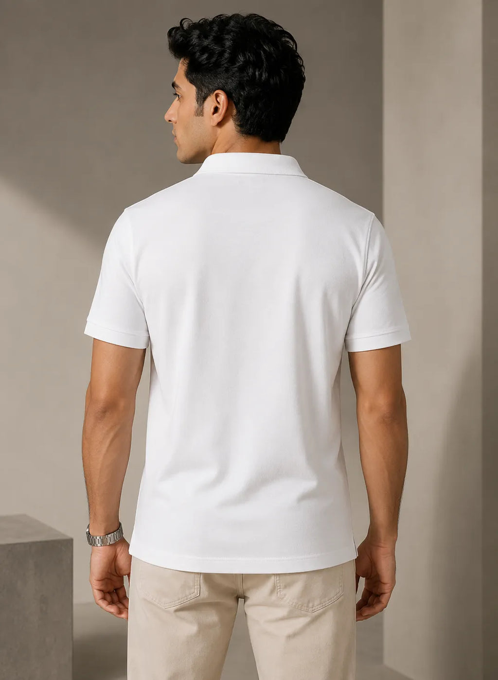 DRAVENYX Obsidian Crest Polo in White – Gold Embroidered DX Logo, Regular Fit Premium Cotton Half Sleeve Polo T-Shirt