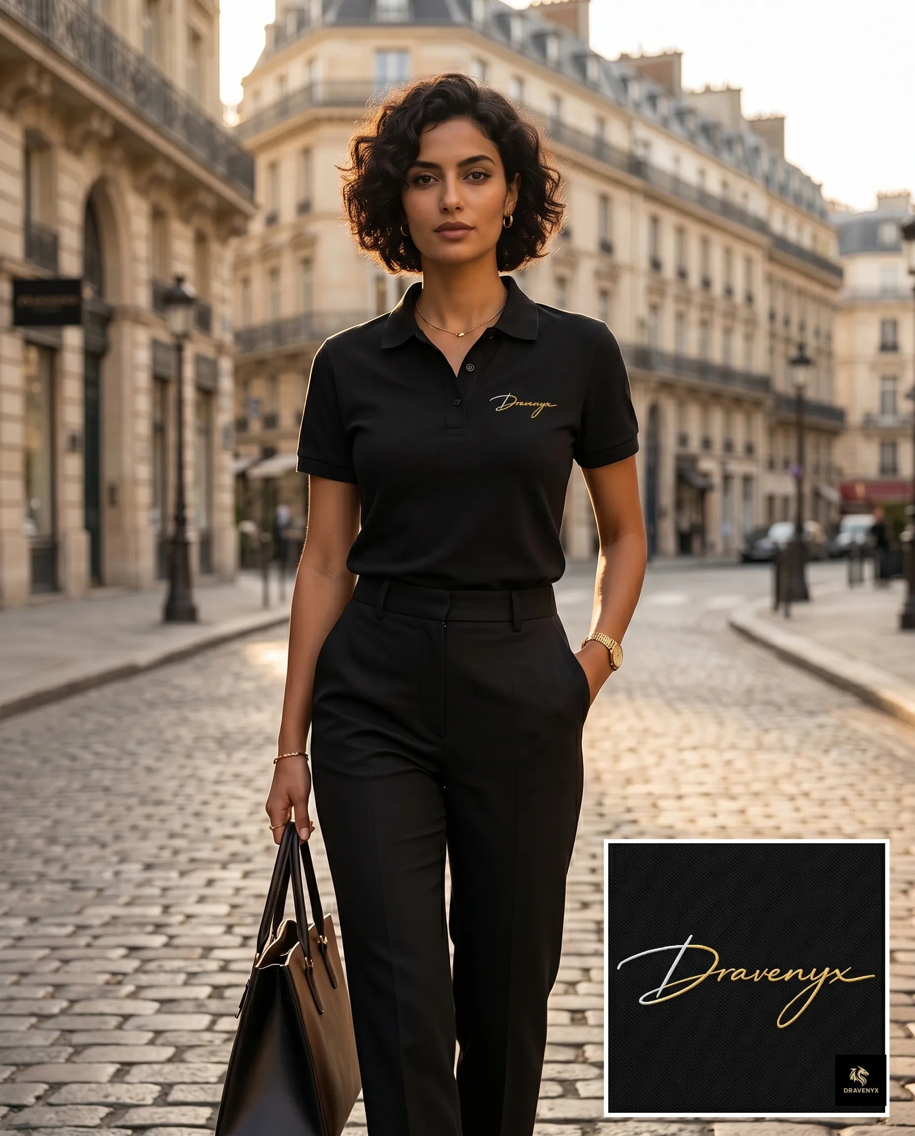 Signature Polo Tee in Black – premium embroidered cotton polo