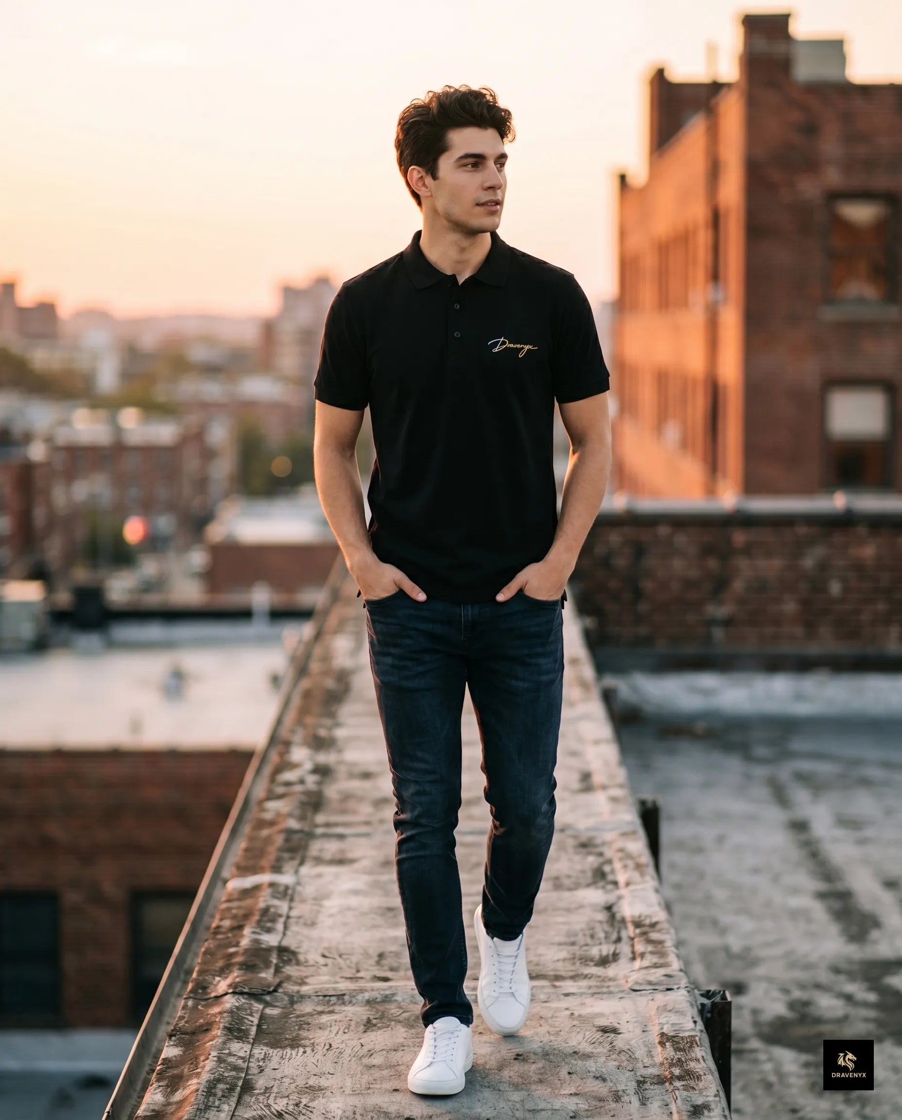 Signature Polo Tee in Black – premium embroidered cotton polo