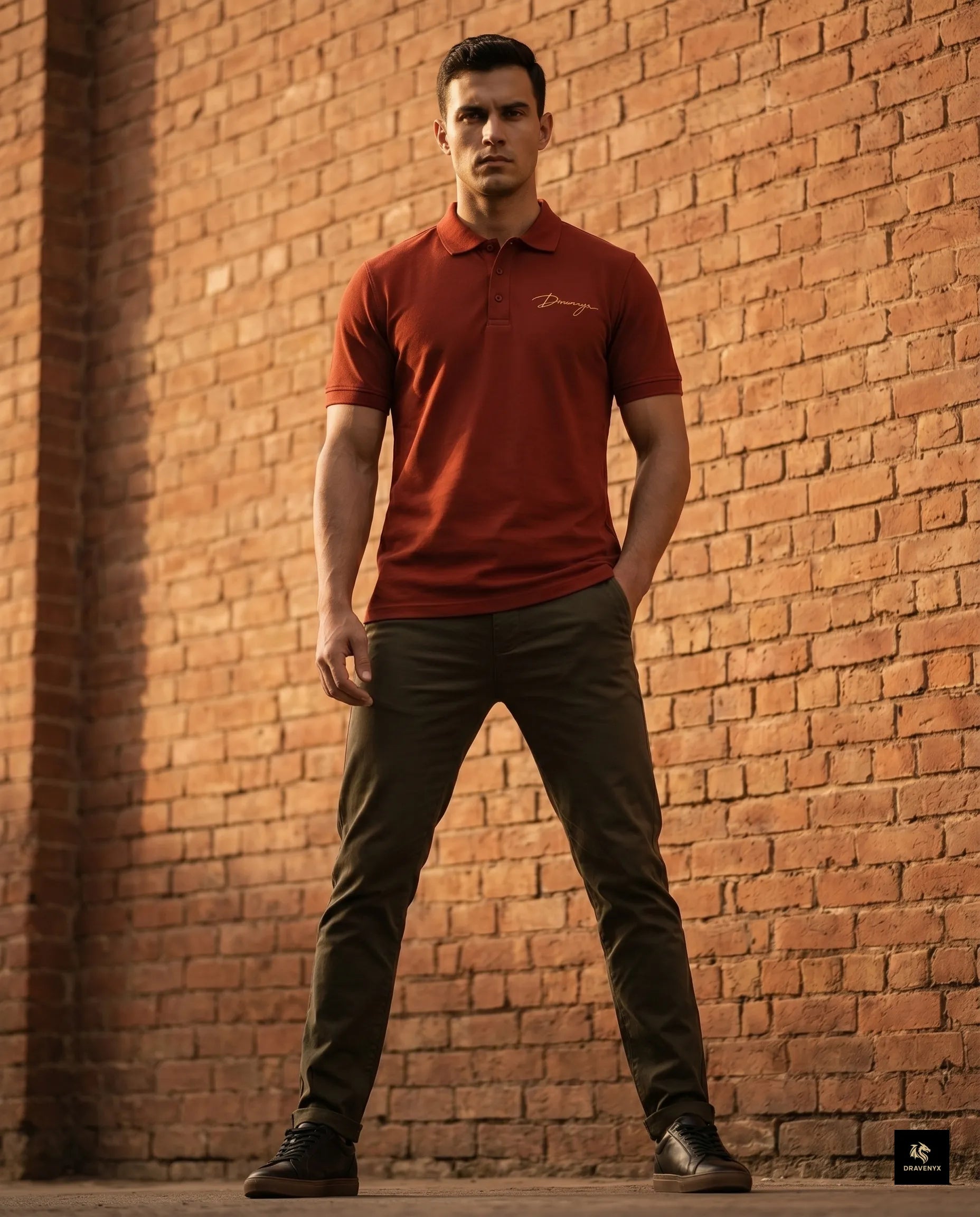Signature Polo Tee in Brick Red – premium embroidered cotton polo