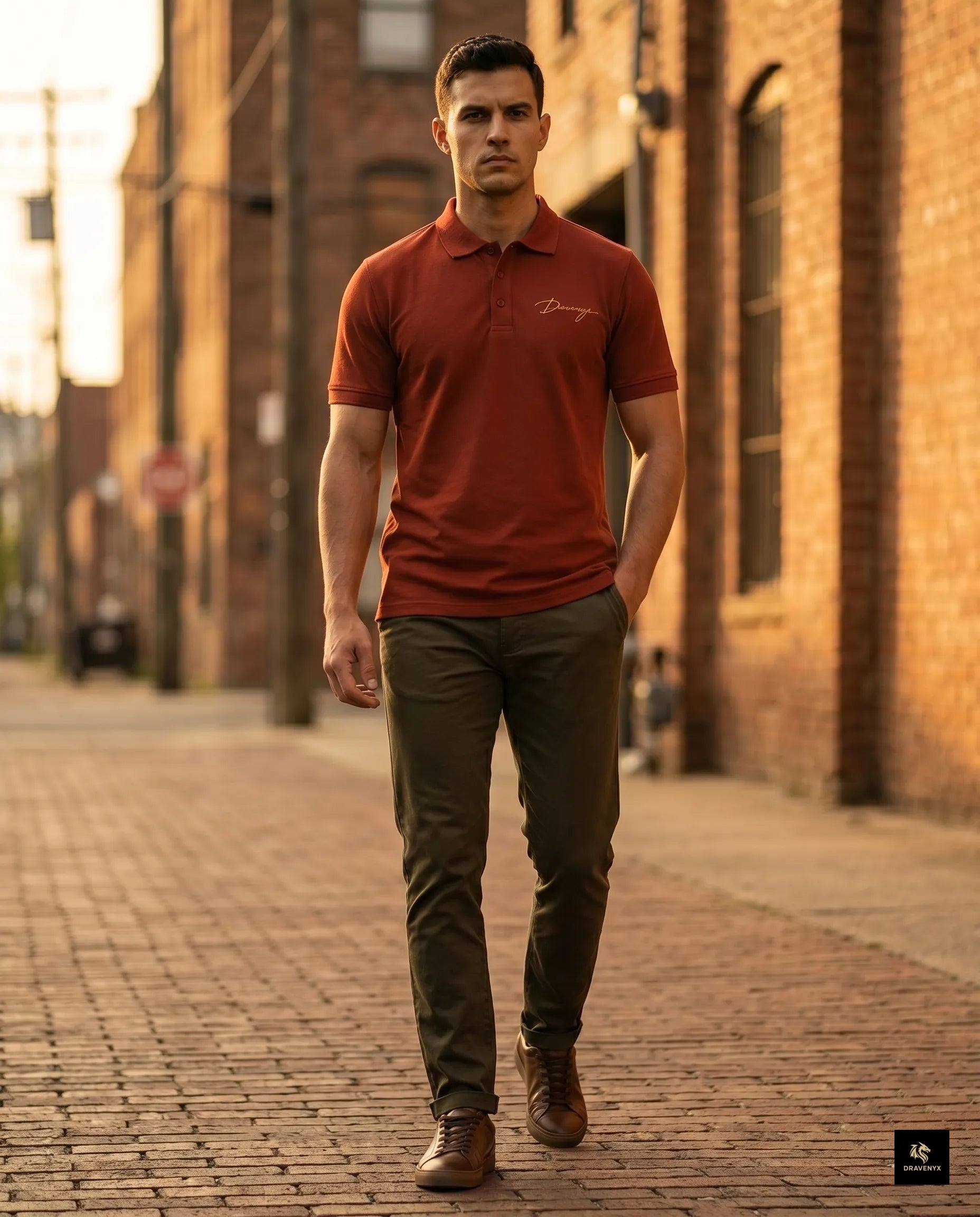 Signature Polo Tee in Brick Red – premium embroidered cotton polo