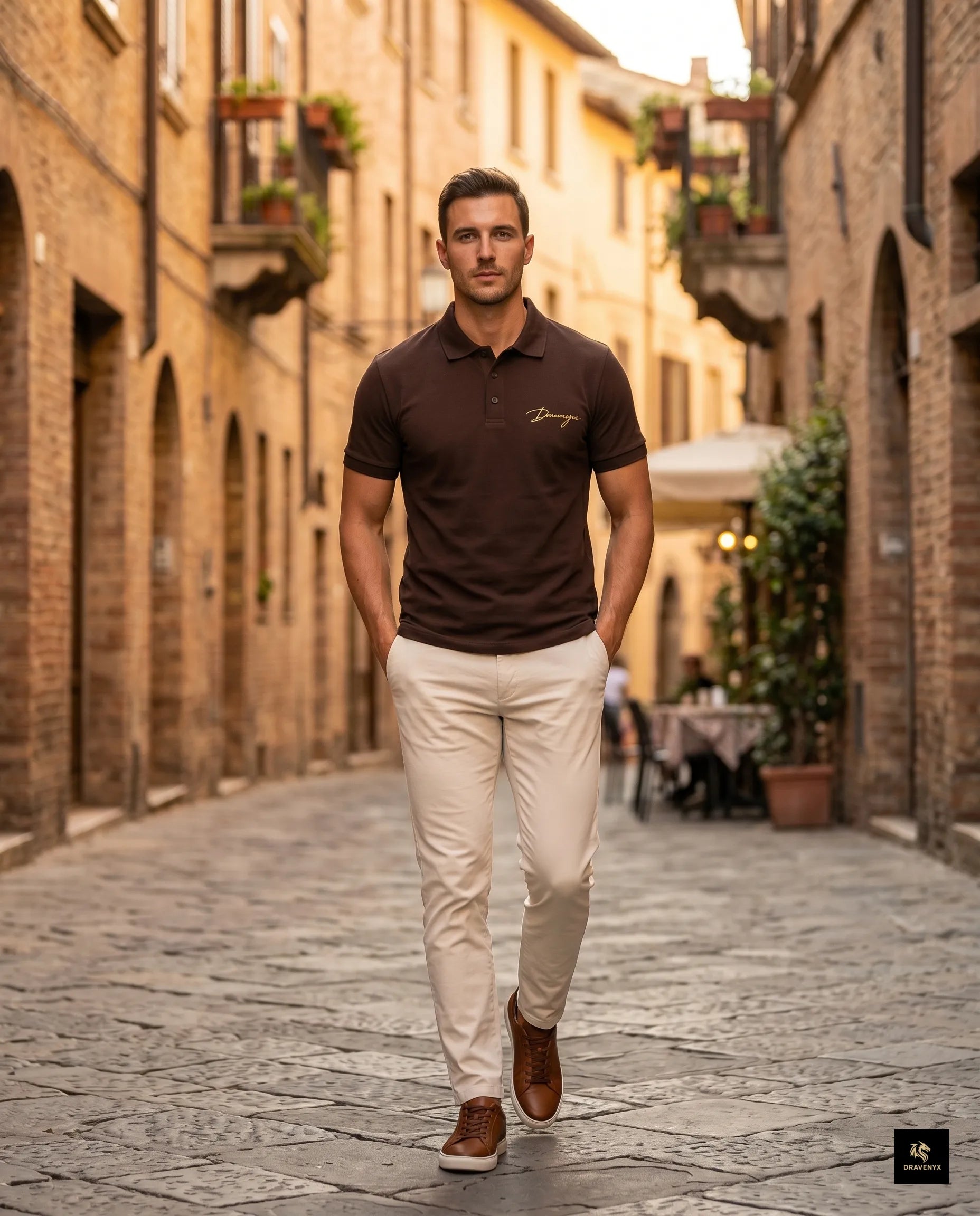 Signature Polo Tee in Coffee Brown – premium embroidered cotton polo