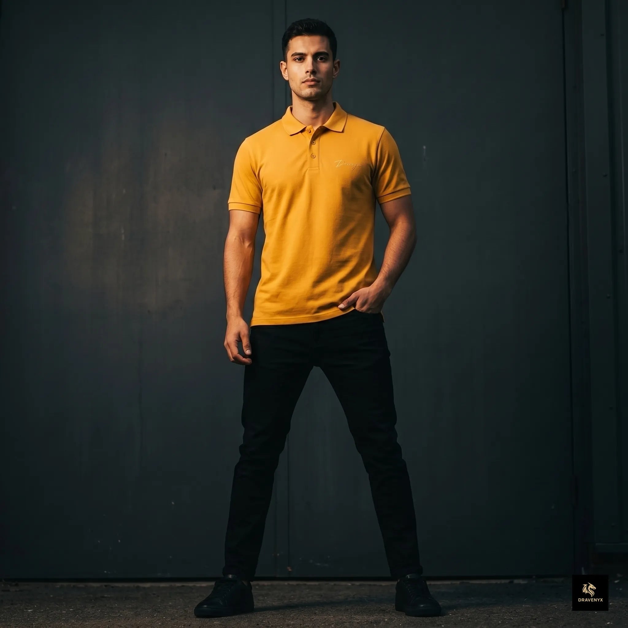 Signature Polo Tee in Mustard Yellow – premium embroidered cotton polo