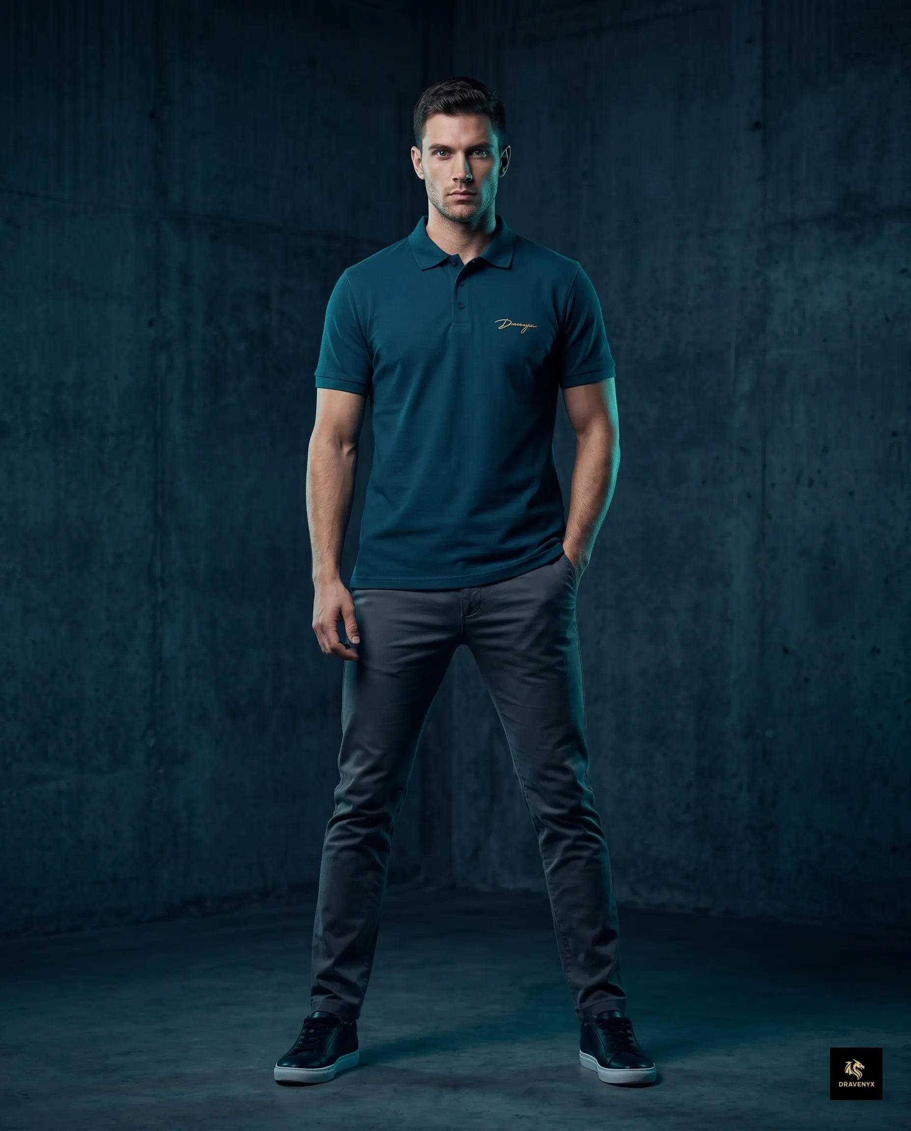 Signature Polo Tee in Petrol Blue – premium embroidered cotton polo