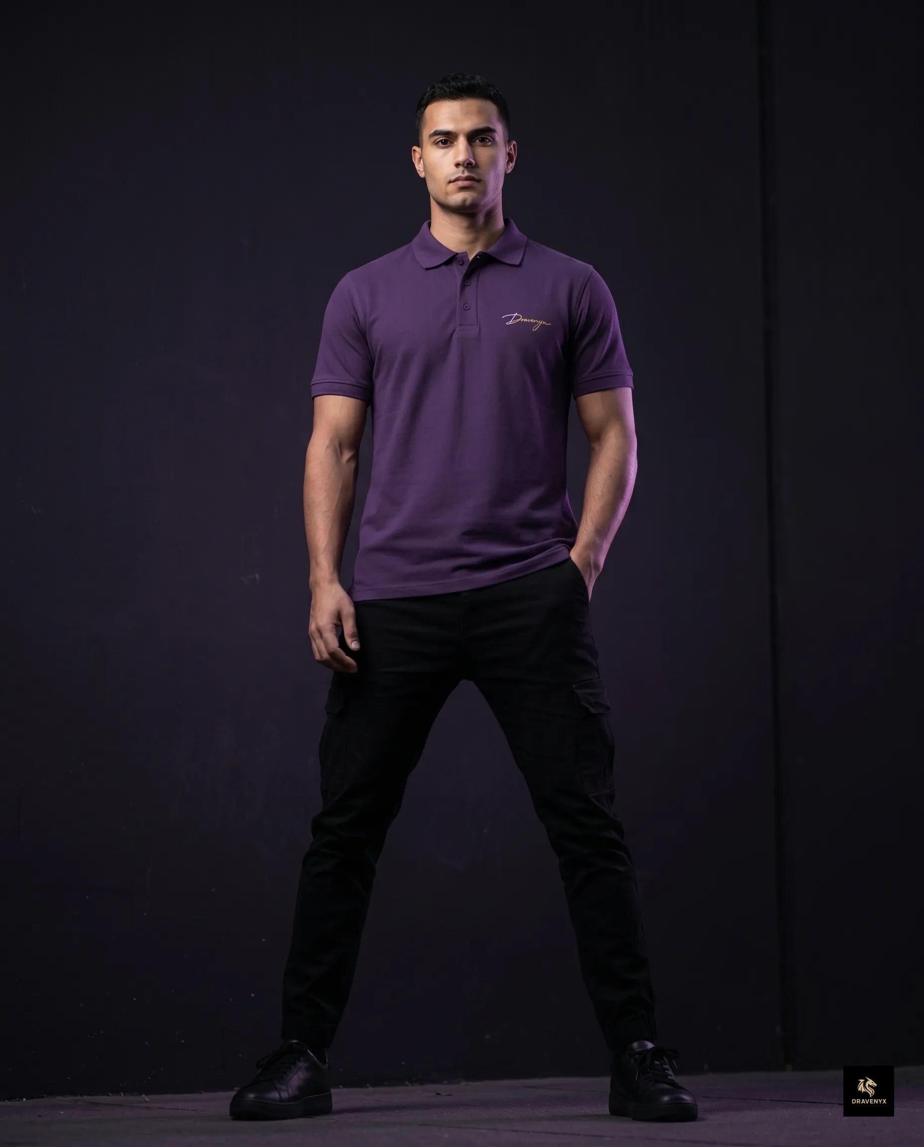 Signature Polo Tee in Purple – premium embroidered cotton polo
