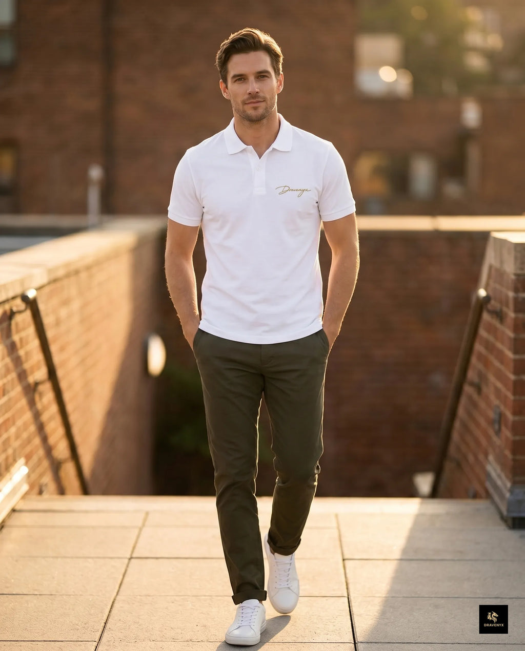 Signature Polo Tee in White – premium embroidered cotton polo