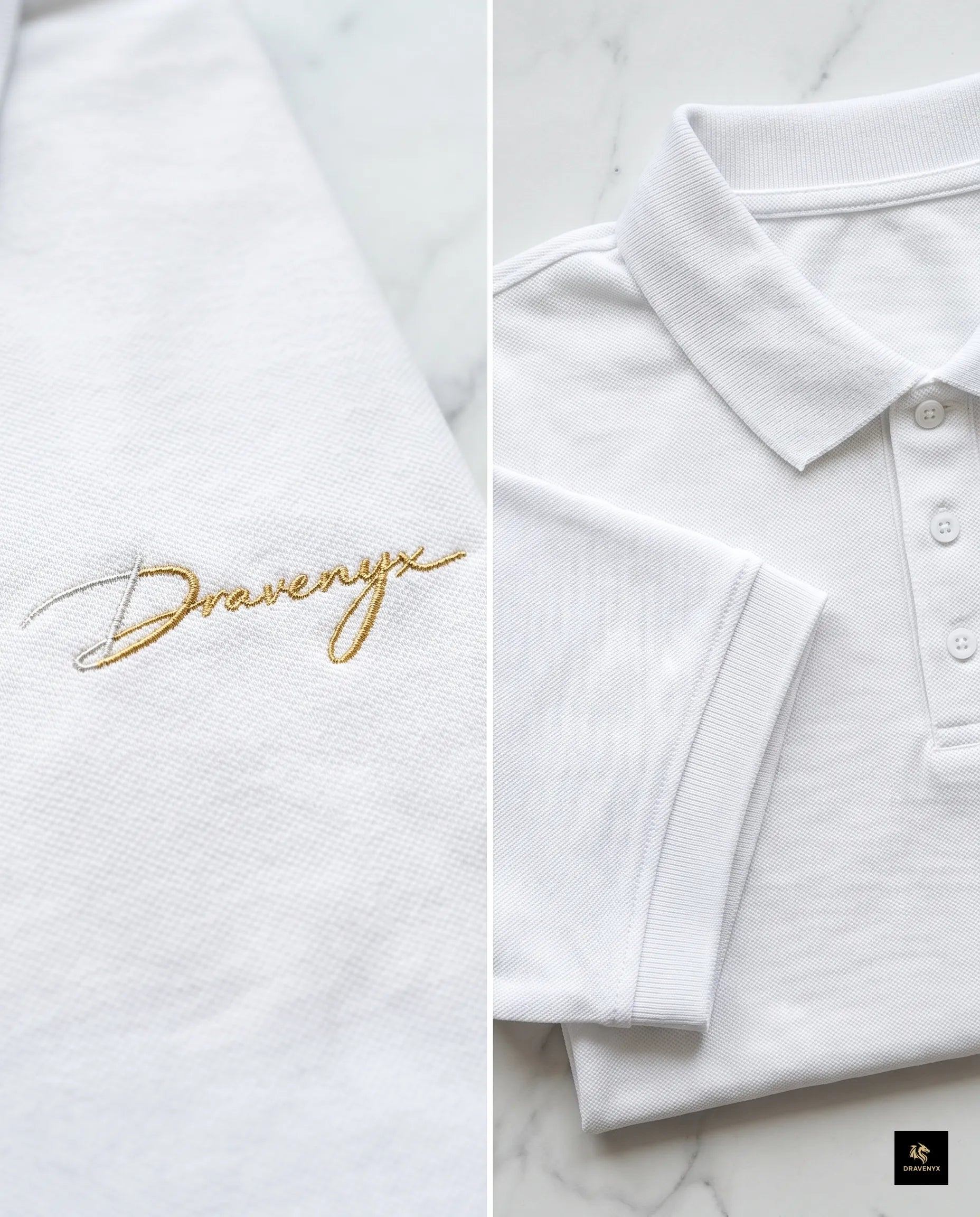 Signature Polo Tee in White – premium embroidered cotton polo
