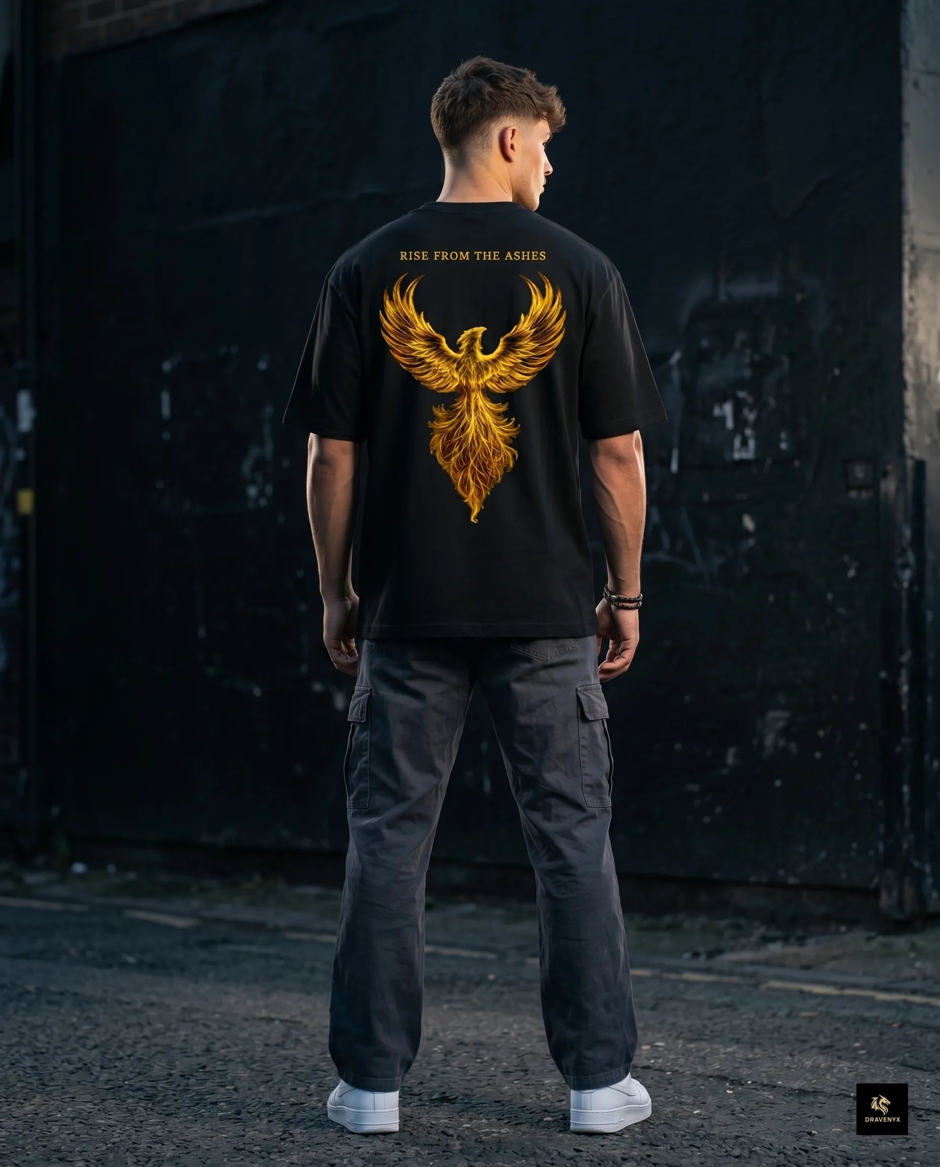 DRAVENYX® Phoenix Ascension Black Oversized Graphic Tee | Premium Streetwear India