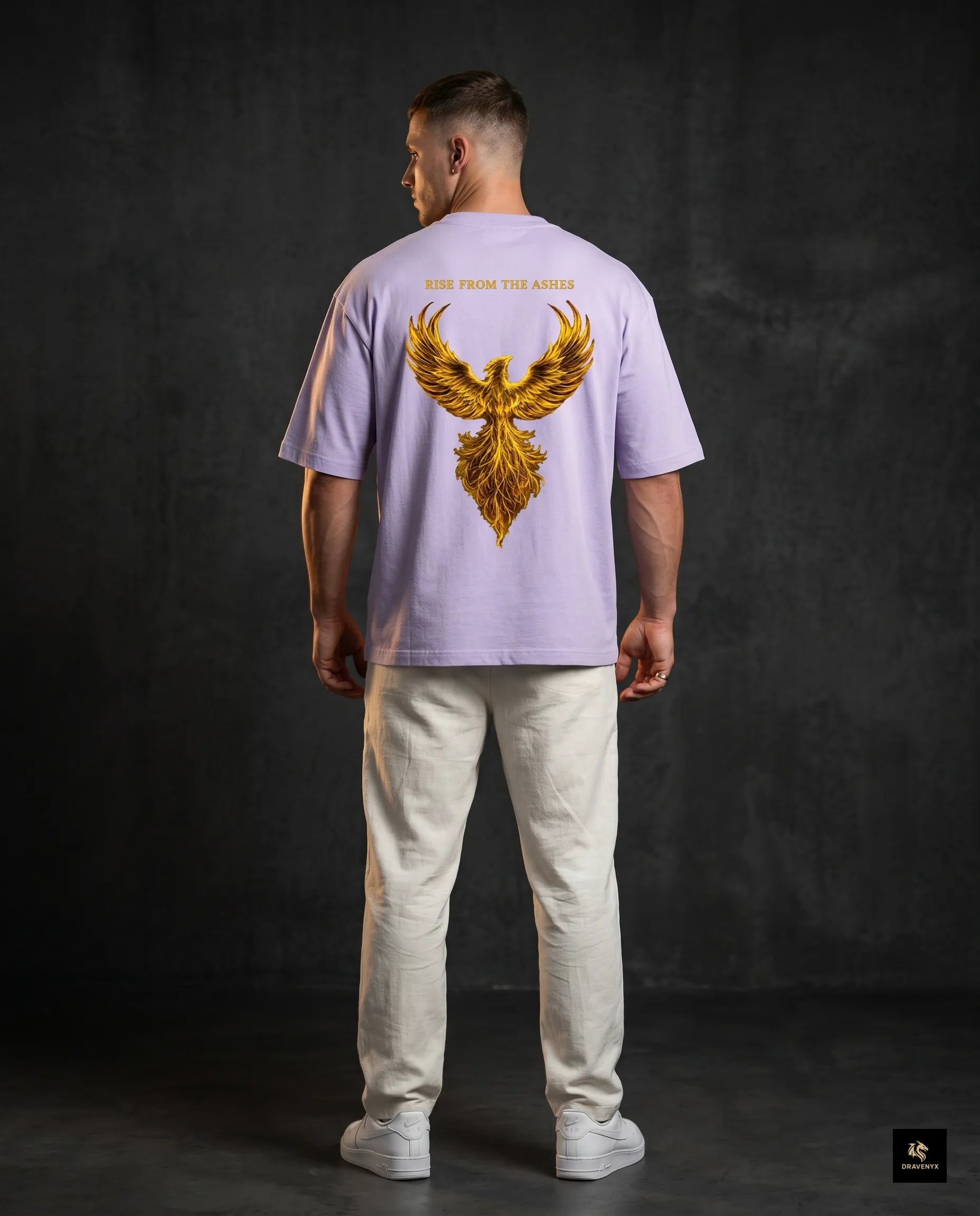 DRAVENYX® Phoenix Ascension Lavender Oversized Graphic Tee | Premium Streetwear India