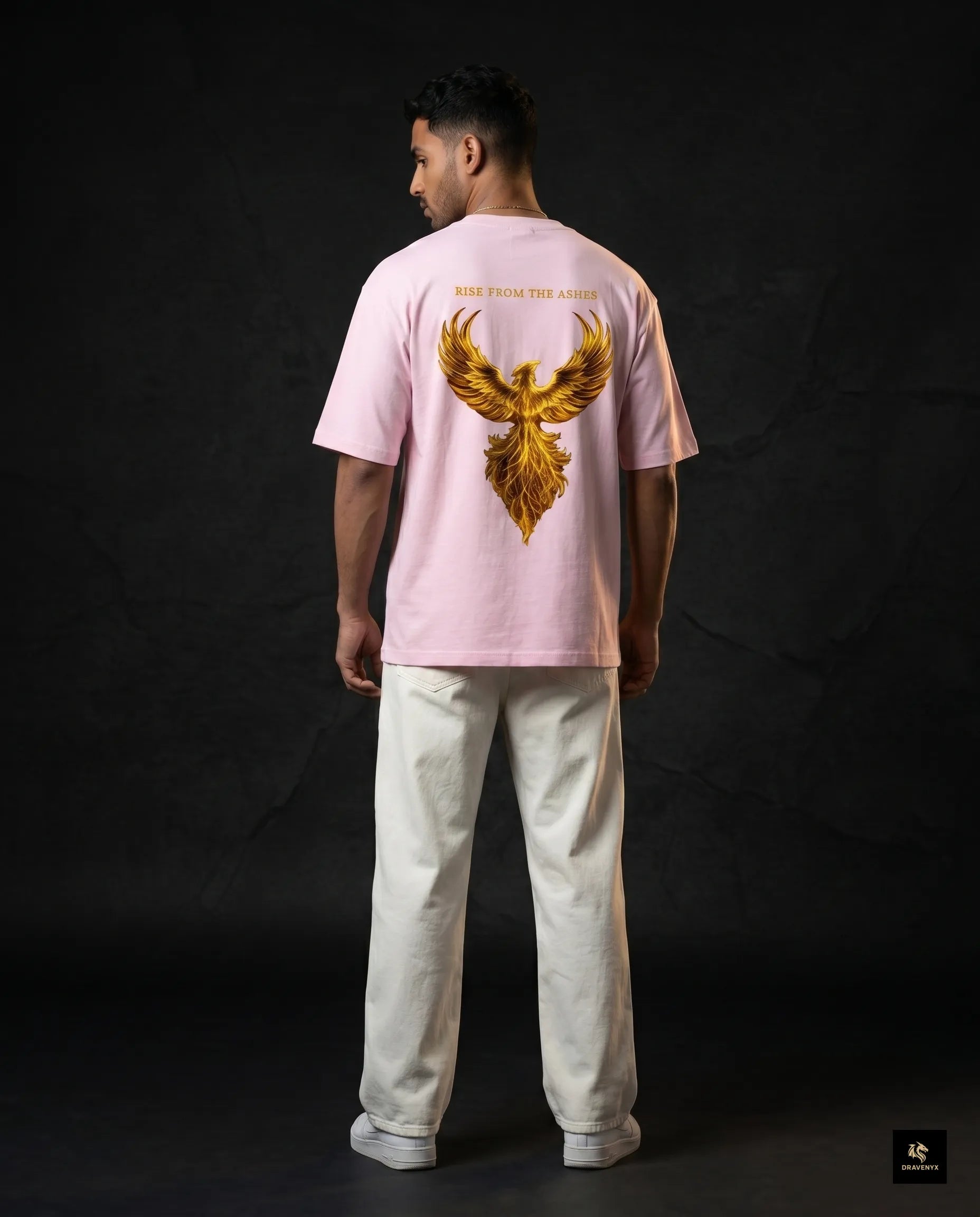 DRAVENYX® Phoenix Ascension Light Baby Pink Oversized Graphic Tee | Premium Streetwear India