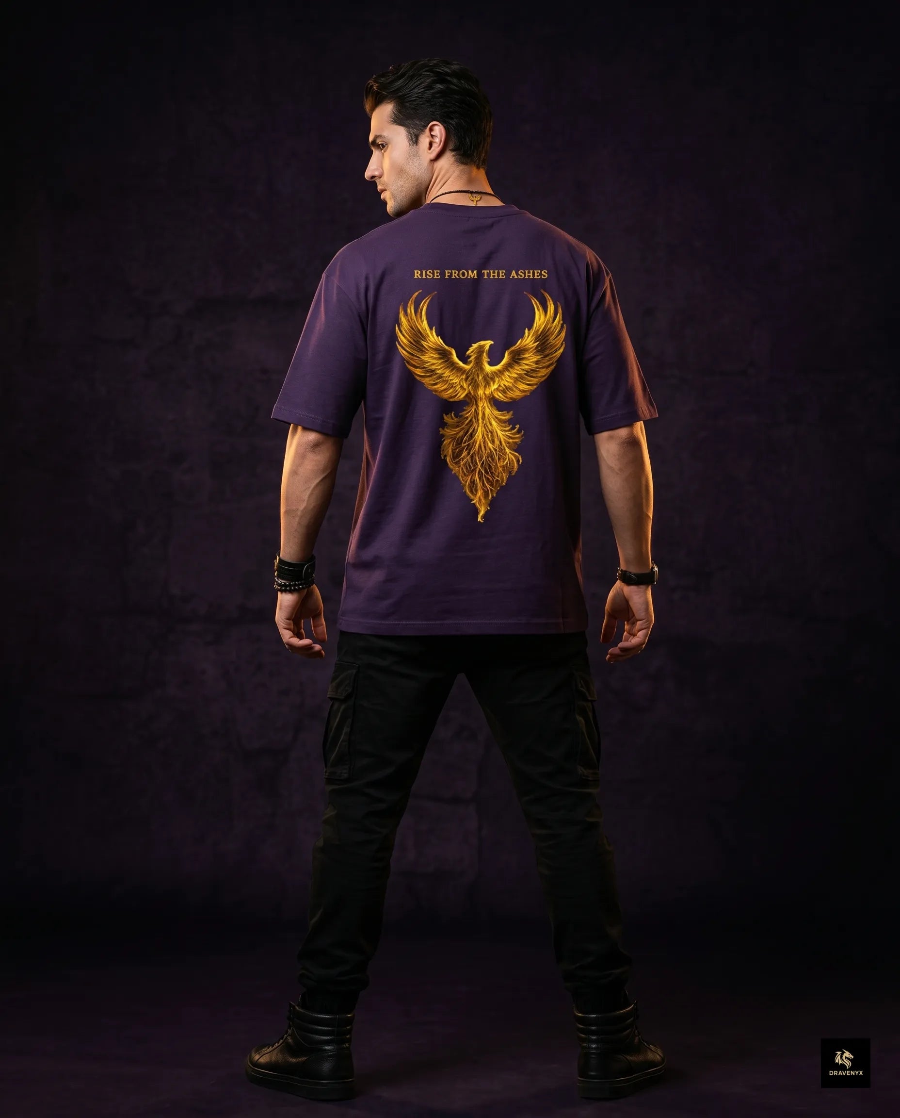 DRAVENYX® Phoenix Ascension Purple Oversized Graphic Tee | Premium Streetwear India
