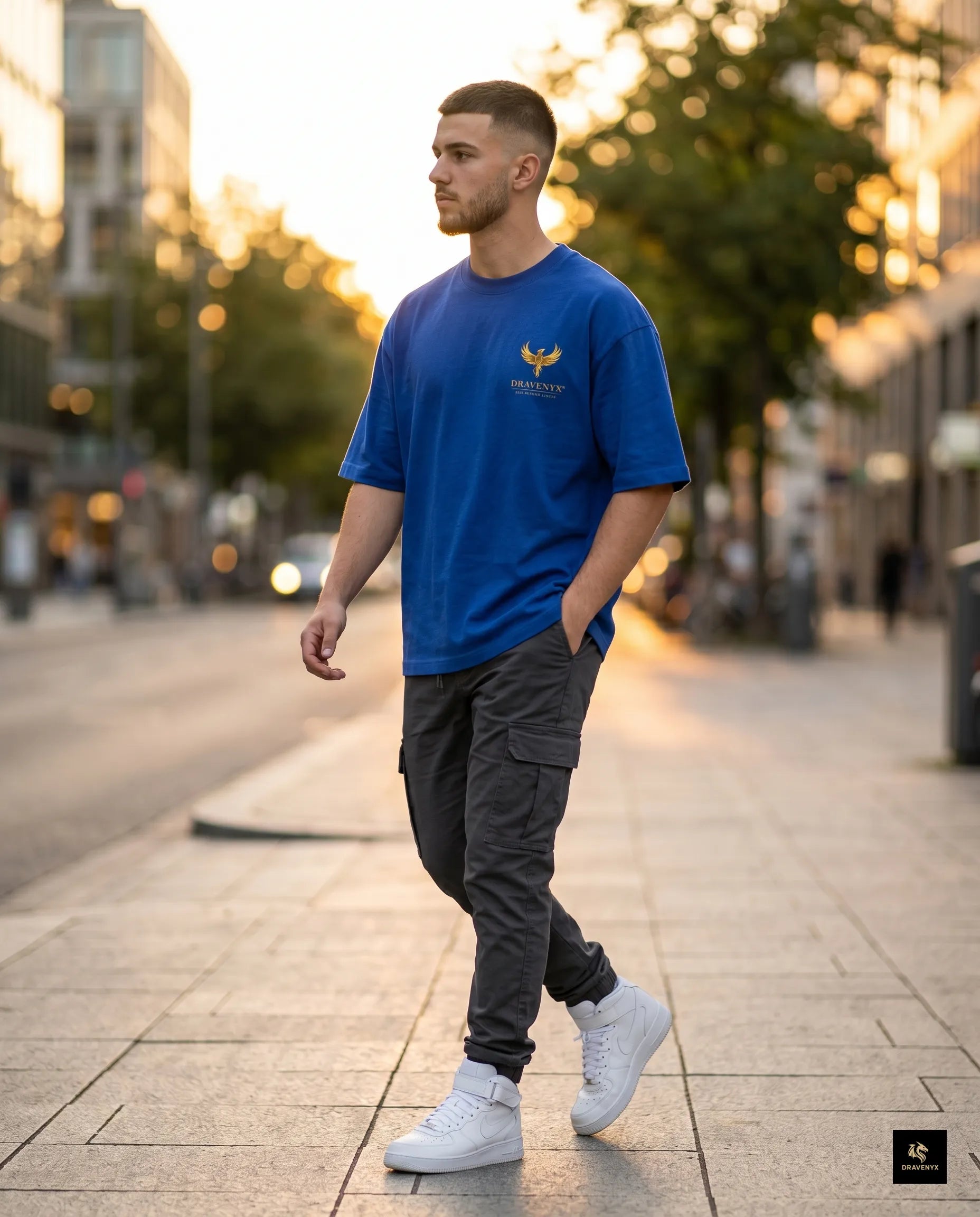 DRAVENYX® Phoenix Ascension Royal Blue Oversized Graphic Tee | Premium Streetwear India