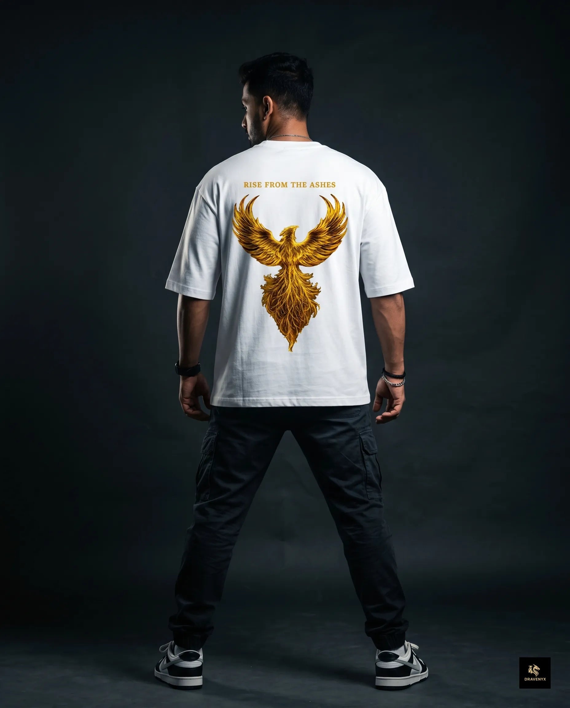 DRAVENYX® Phoenix Ascension White Oversized Graphic Tee | Premium Streetwear India