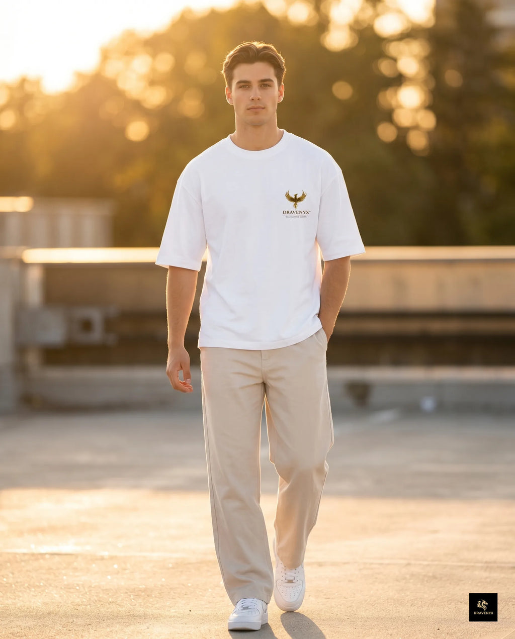 DRAVENYX® Phoenix Ascension White Oversized Graphic Tee | Premium Streetwear India