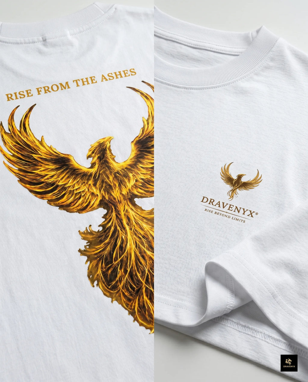 DRAVENYX® Phoenix Ascension White Oversized Graphic Tee | Premium Streetwear India